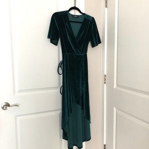 Lulu's Amour Teal Green Velvet High-Low Wrap Dress